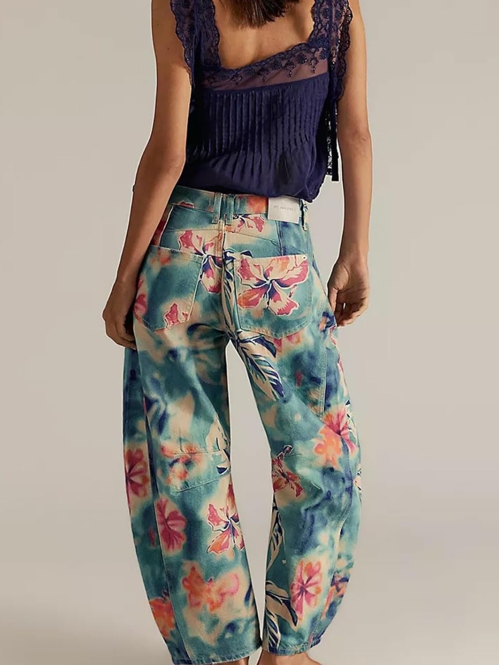 💙WOMENS BARREL LEG JEAN-TIE DYE PRINT-M💙 - Picture 4 of 16